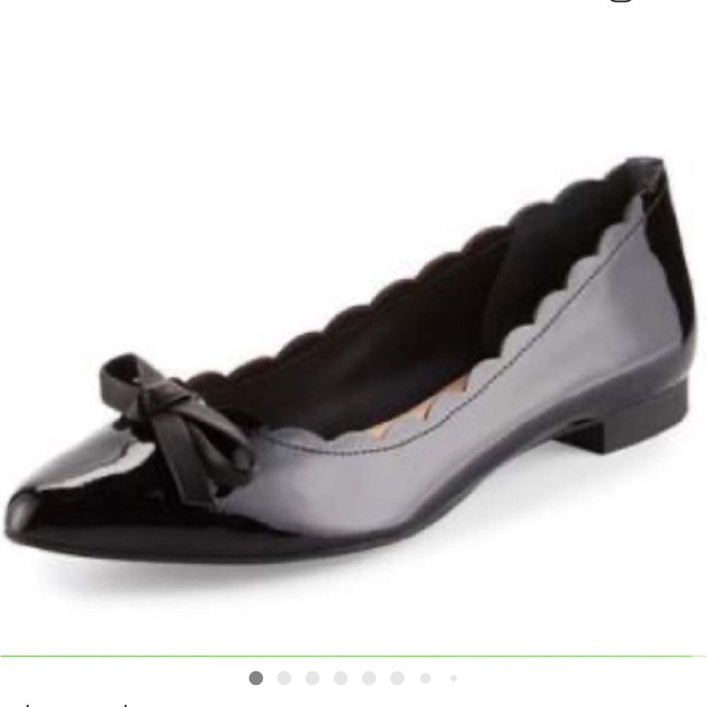 Kate Spade 6.5 Eleni Flex Scalloped Black Patent Ballet Flats Ballerina Bow Box